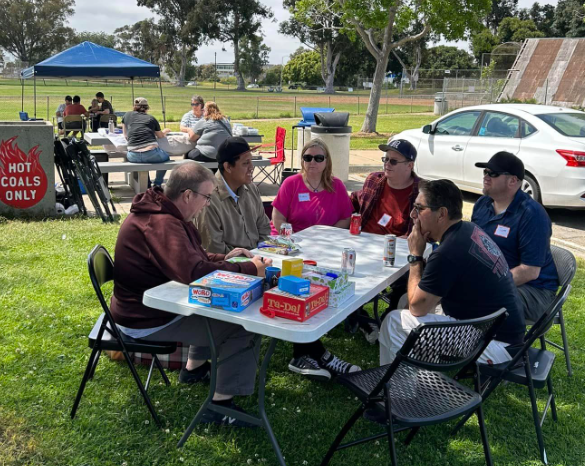 Group playing board games